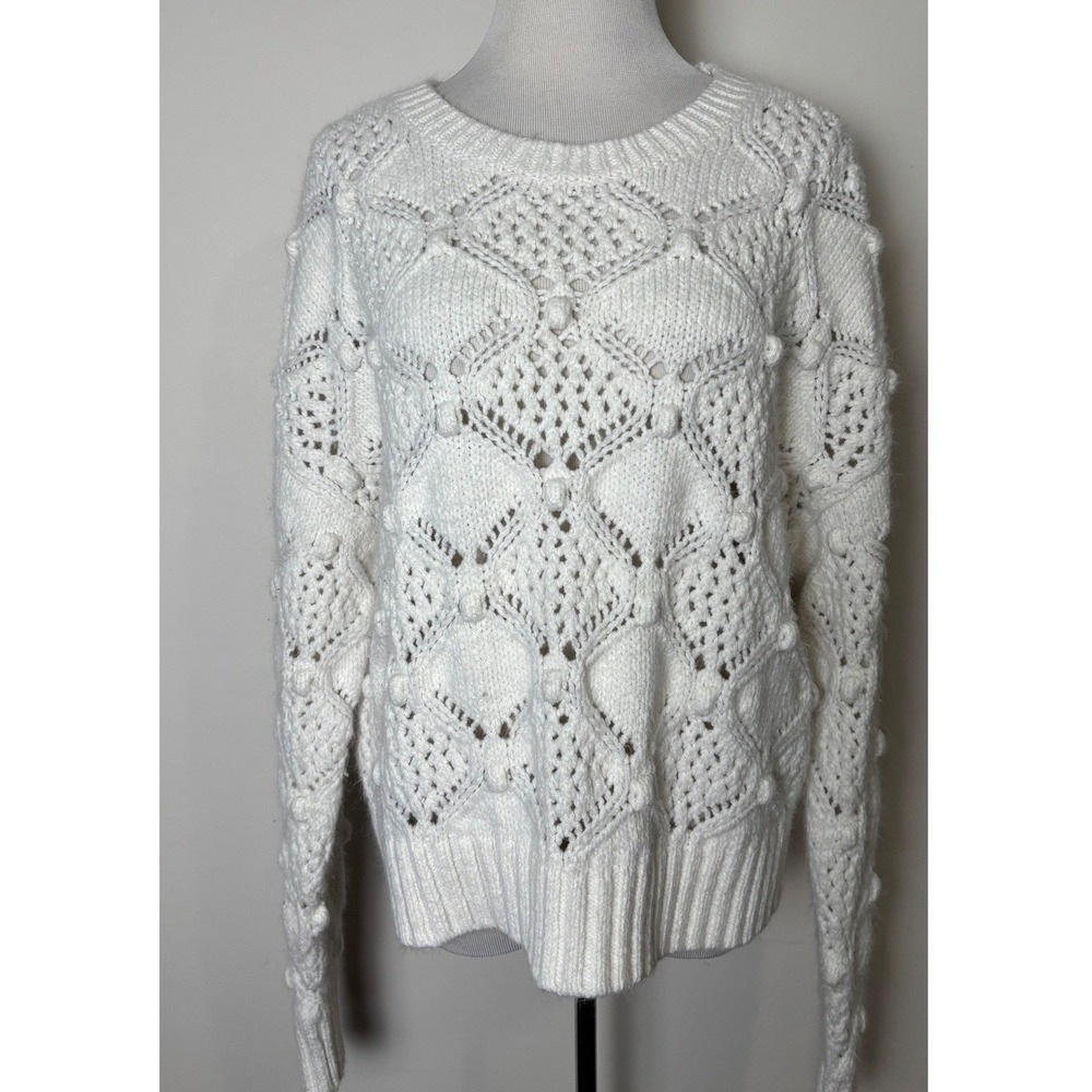 Lucky Brand Womens Ivory Chunky Bobble Knit Sweater L Coastal Fisherman
